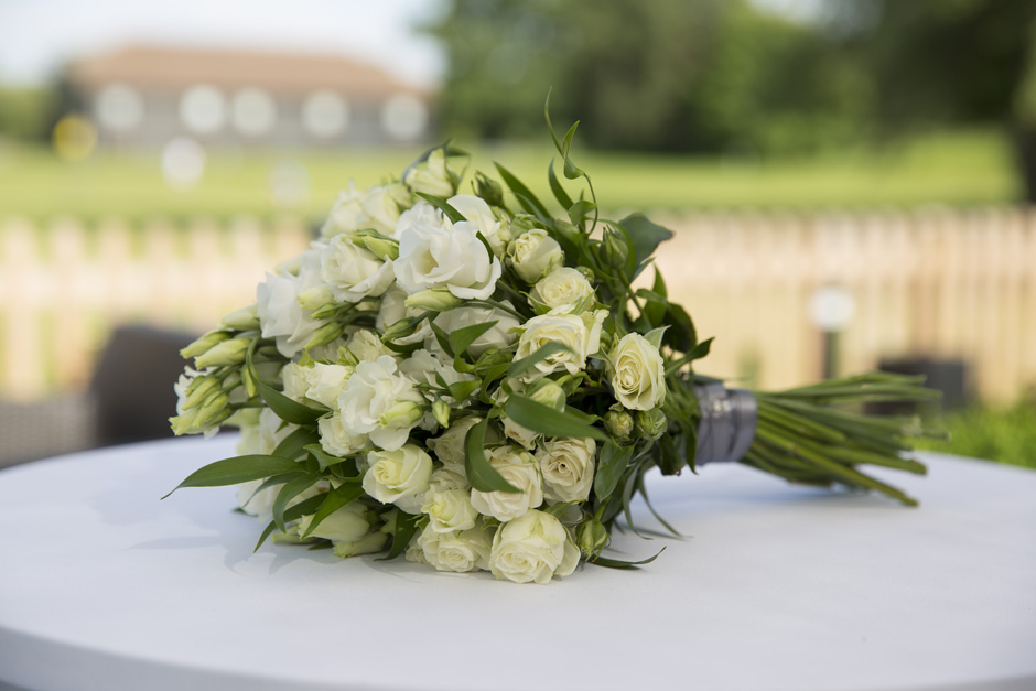 wedding bouquet with yellow and white roses at The Weald of Kent in Headcorn