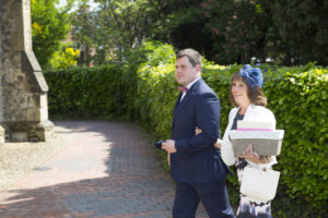 Mother of the bride and bride's brother at St Stephen's Church wedding in Tonbridge, Kent.