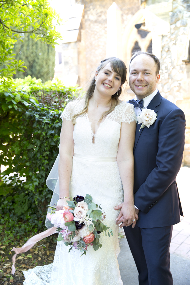 Bride and Groom wedding portrait outside of St Stephen's Church in Tonbridge, Kent