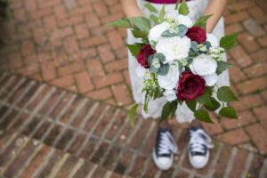 Silk bridesmaid bouquet by Heather at Lily & Rose, captured by Kent wedding photographer Victoria Green