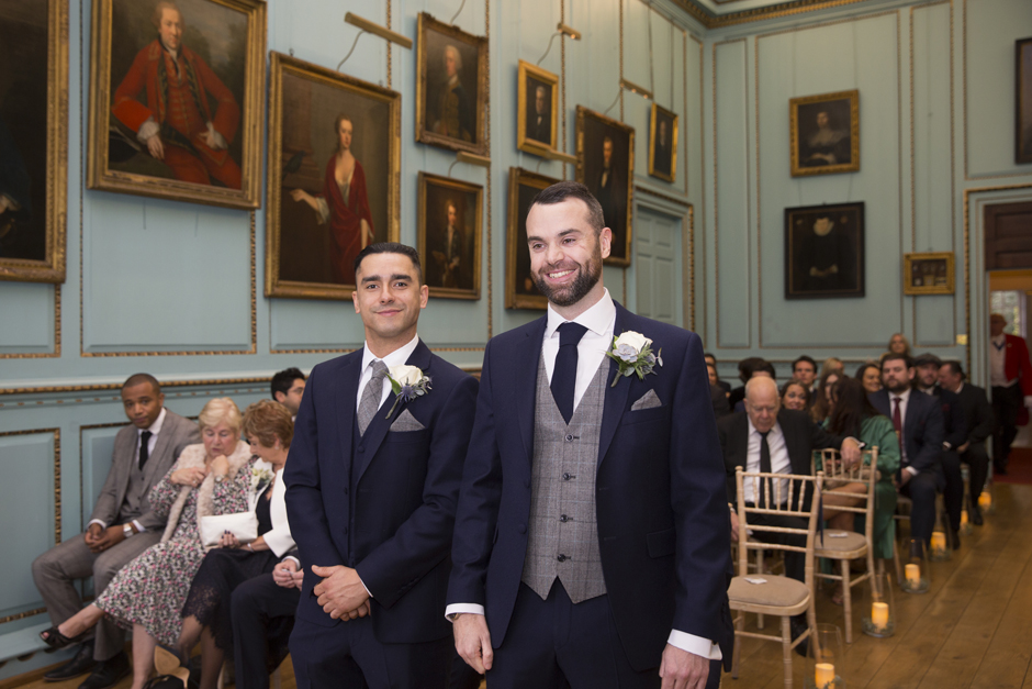 Groom standing next to be Best Man before the wedding ceremony at Bradbourne House in East Malling, Kent.