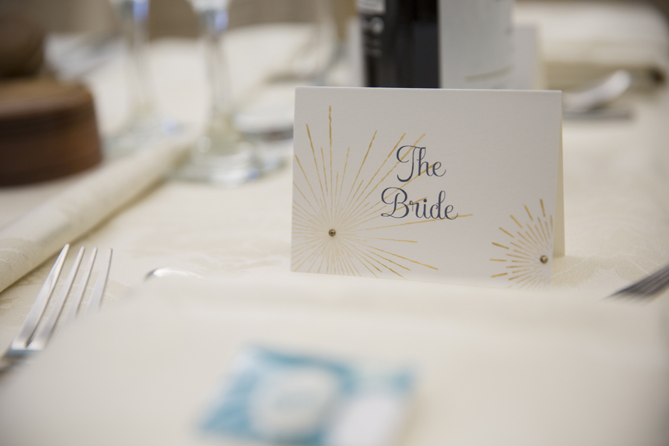 Close-up of table signage 'The Bride' at Bradbourne House in East Malling, Kent.