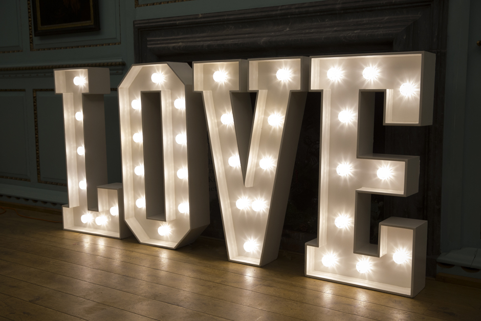 Light letters reading 'LOVE' captured at Bradbourne House in East Malling, Kent.